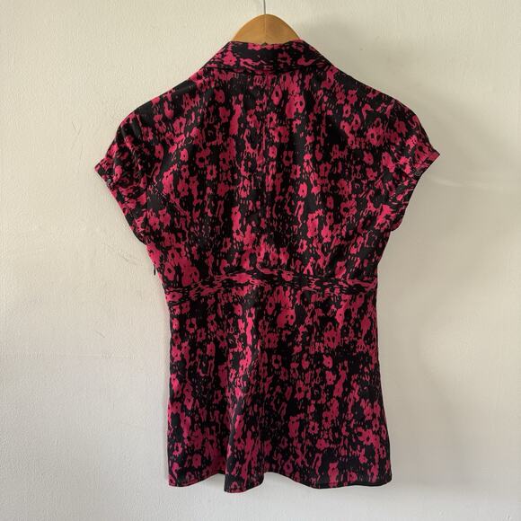 EXPRESS DESIGN STUDIOS Black Pink Faux Wrap Blouse Office Siren Top Y2K Fairy XS - Picture 2 of 12